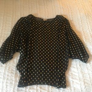 Crémieux Black Sheer Dolman Top w Gold Polka Dots